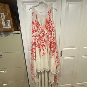 Elegant high low red and ivory gown